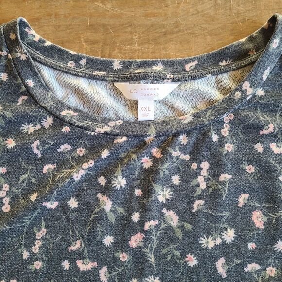 LC Lauren Conrad Women's XXL Gray Floral 3/4 Ruffle Sleeve Light Sweatshirt - Picture 3 of 5